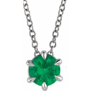 Rosannah Emerald 6 Prong Solitaire Pendant Necklace