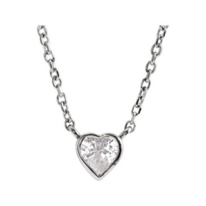 Quineta Natural Diamond Silver Bezel Set Solitaire Pendant Necklace