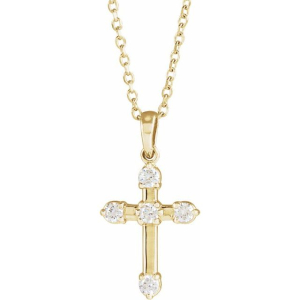 Elcy Lab-Created Diamond Yellow Gold Prong Set Cross Pendant Necklace