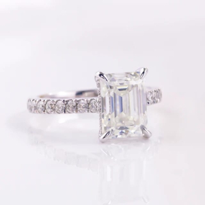 0.20 - 3.00 Carat Emerald Cut Solitaire Engagement Ring with Round Cut Side Diamonds