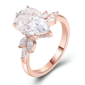 0.20 - 3.00 Carat Pear Cut Solitaire Engagement Ring with Marquise and Round Side Diamonds
