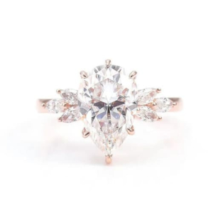  Coral Lab-Created Diamond 6 Prong Side Stone Engagement Ring