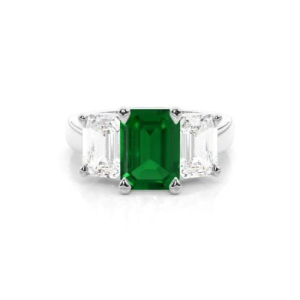Darlena Emerald 4 Prong 3 Stone Diamond Ring