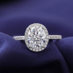 2.50 Carat Lab Grown Oval Cut Diamond and Round Cut Diamond Halo Engagement Ring