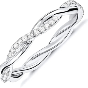 0.33 Carat F/SI Natural Round Cut Diamond Vine Shape Pave Set Full Eternity Ring in 9k White Gold