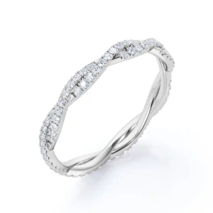 0.33 Carat F/SI Natural Round Cut Diamond Micro Pave Set Half Eternity Ring in 9k White Gold
