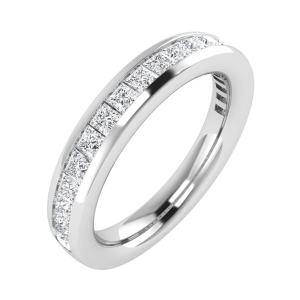 0.55 Carat F/SI Natural Princess Cut Diamond Channel Set Half Eternity ring in 9k White Gold