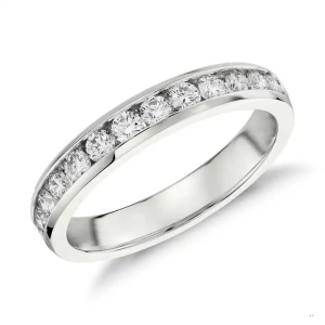 0.50 Carat F/SI Natural Round Cut Diamond Channel Set Half Eternity Ring in 9k White Gold