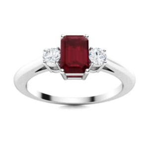 Altessa Natural Ruby Emerald cut  Diamond Ring