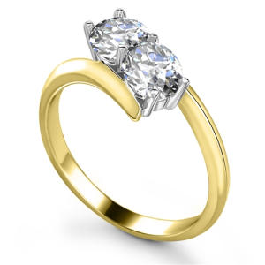 Myanna Lab-Created Yellow Gold 4 Prong Two Stone Diamond Ring