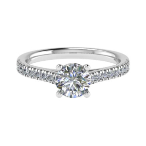 4 Prong V Setting Side Stone Engagement Ring From 0.20-3.00 Carat