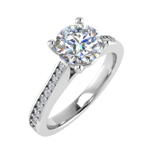 White Gold Round  Diamond  Side Stone Engagement Ring