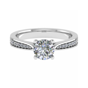 White Gold Round  Diamond  Side Stone Engagement Ring From 0.20-3.00 Carat