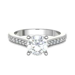 Chestina Lab-Created Diamond Round cut 4 Prong  Side Stone Engagement Ring