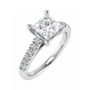 4 Claw Princess Cut Side Stone Engagement Ring