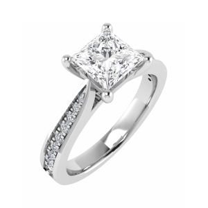 Single Row Tapered Shoulder Side Stone Engagement Ring