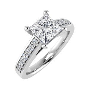 Princess Cut Round Side Stone Engagement Ring