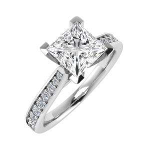 Princess Cut Round Side Stone Engagement Ring From 0.20-3.00 Carat