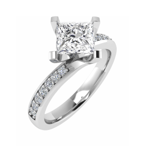 Twisted  Princess Cut Round Side Stone Engagement Ring