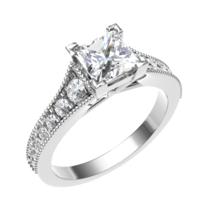 Reverse Tapering Princess Cut Side Stone Engagement Ring