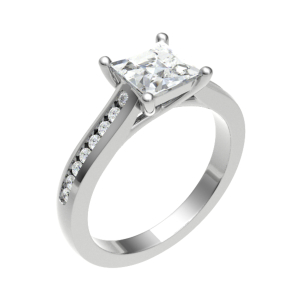 Cross Over Style Princess Cut Round Side Stone Engagement Ring