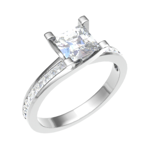 Simple And Delicate Princess Cut Side Stone Engagement Ring
