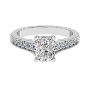 Thea Reverse Tapering Cushion Cut Side Stone Engagement Ring