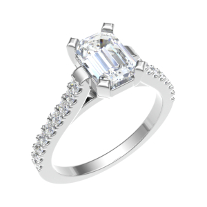 Ophelia Emereld Cut Side Stone Engagement Ring