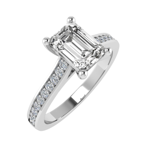 Clariss Natural Diamond Emerald cut 4 Prong  Side Stone Engagement Ring