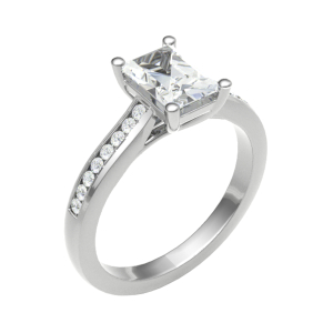 Scarlett Cross Over Style Emerald Cut Side Stone Engagement Ring