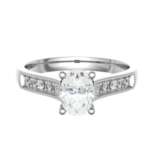 Beste Natural Diamond Oval cut 4 Prong  Side Stone Engagement Ring