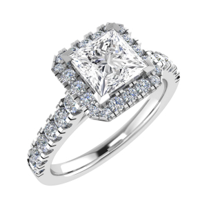Rosalie L Shape Claws Halo Engagement Ring From 0.20-3.00 Carat