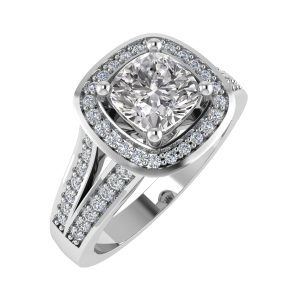 Sibil Cushion cut  Double Row Side Split Shoulder Halo Engagement Ring 