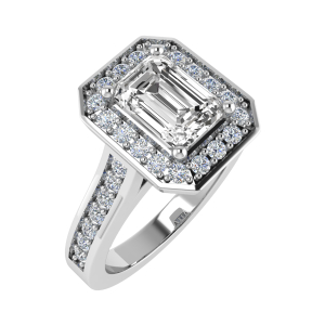 Zayla Emerald Cut Single Row Halo Engagement Ring 