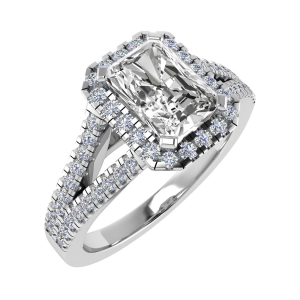 Navya Emerald Cut Fishtail Halo Engagement Ring 