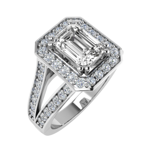Nyra Emerald Cut Fishtail Halo Engagement Ring From 0.20-3.00 Carat