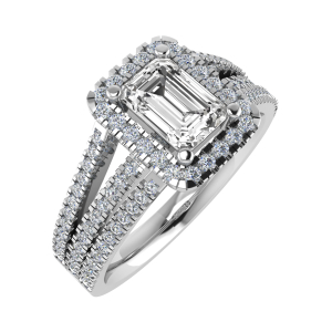 Zilpah Emerald Cut Triple Row Halo Engagement Ring