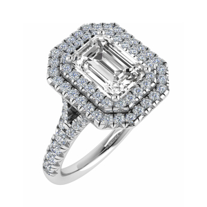 Nova Emerald Cut Double Halo Split Shoulder Engagement Ring 