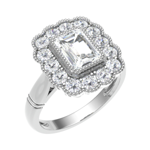 Shyla Emerald Cut Flower Style Halo Engagement Ring 