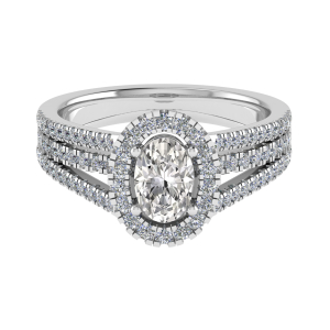 Lincy Oval Cut Triple Row Split Shoulder Halo Engagement Ring 