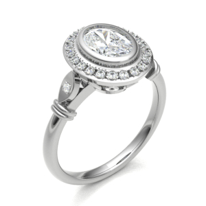 Nancy Oval Cut Milgrain Edge Halo Engagement Ring