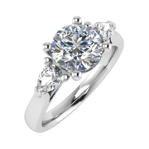 Tania 4 Claw Round Diamond  Engagement Ring With Pear Shaped Side stone