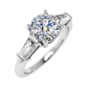 Veena 4 Claw Engagement Ring With Baguette Shaped Side stone