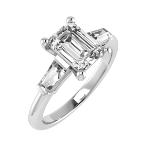 Veronica Emerald Cut Engagement Ring Bagutte Shaped Side Stone