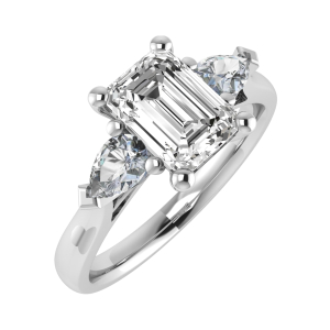 Valencia Emerald Cut Engagement Ring Pear Shaped Side Stone
