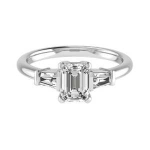 Vincya Emerald Cut Engagement Ring Bagutte Shaped Side Stone