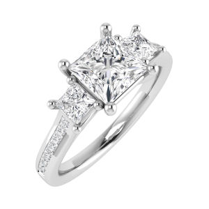 Poppy Princess Cut  Engagement Ring With Round Diamond As A Side Stone