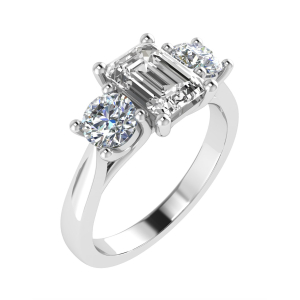  Joanna Emerald Cut Tapered Shoulder Engagement Ring With Round Diamond As A Side Stones