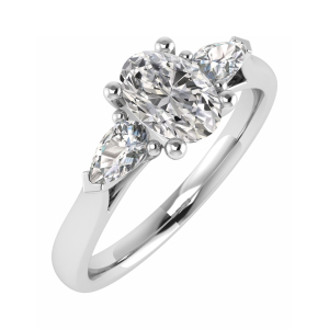 Melissa Oval Cut Classic Engagement Ring With Pear Shaped Diamond As A Side Stone