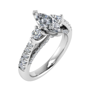Renee Marquise Cut  Engagement Ring With Round Diamond As A Side Stone